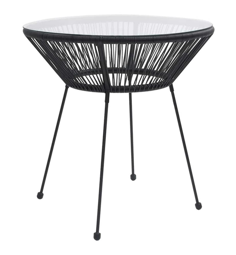 Table à manger de jardin Noir Ø70x74 cm Rotin et verre