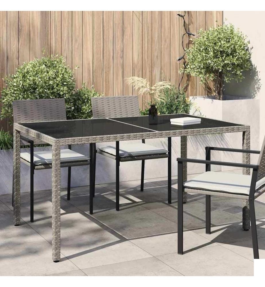 Table de jardin 150x90x75 cm Verre trempé et poly rotin Gris