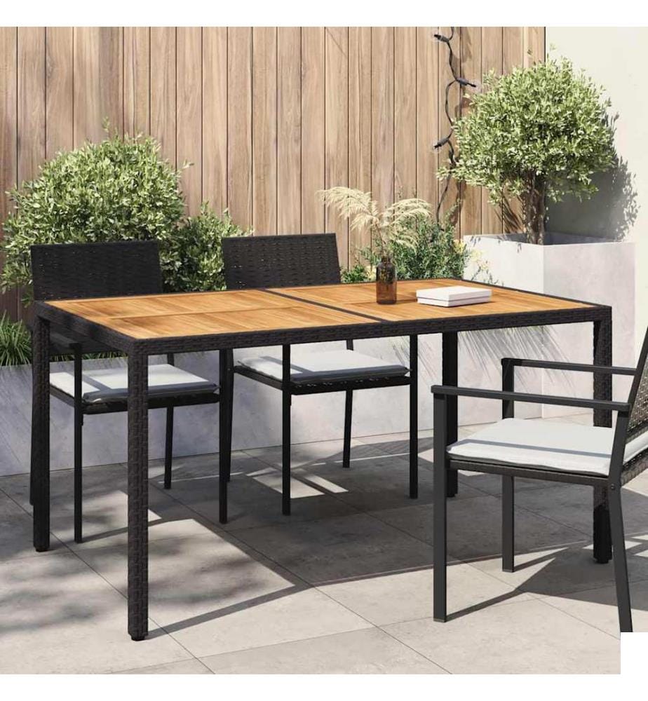 Table de jardin 150x90x75 cm Résine tressée et bois acacia Noir