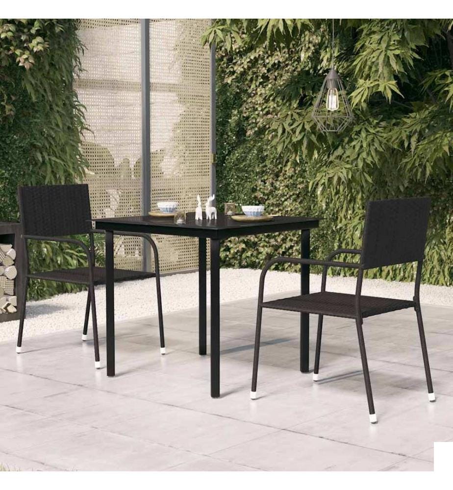 Table à dîner de jardin Noir 80x80x74 cm Acier et verre
