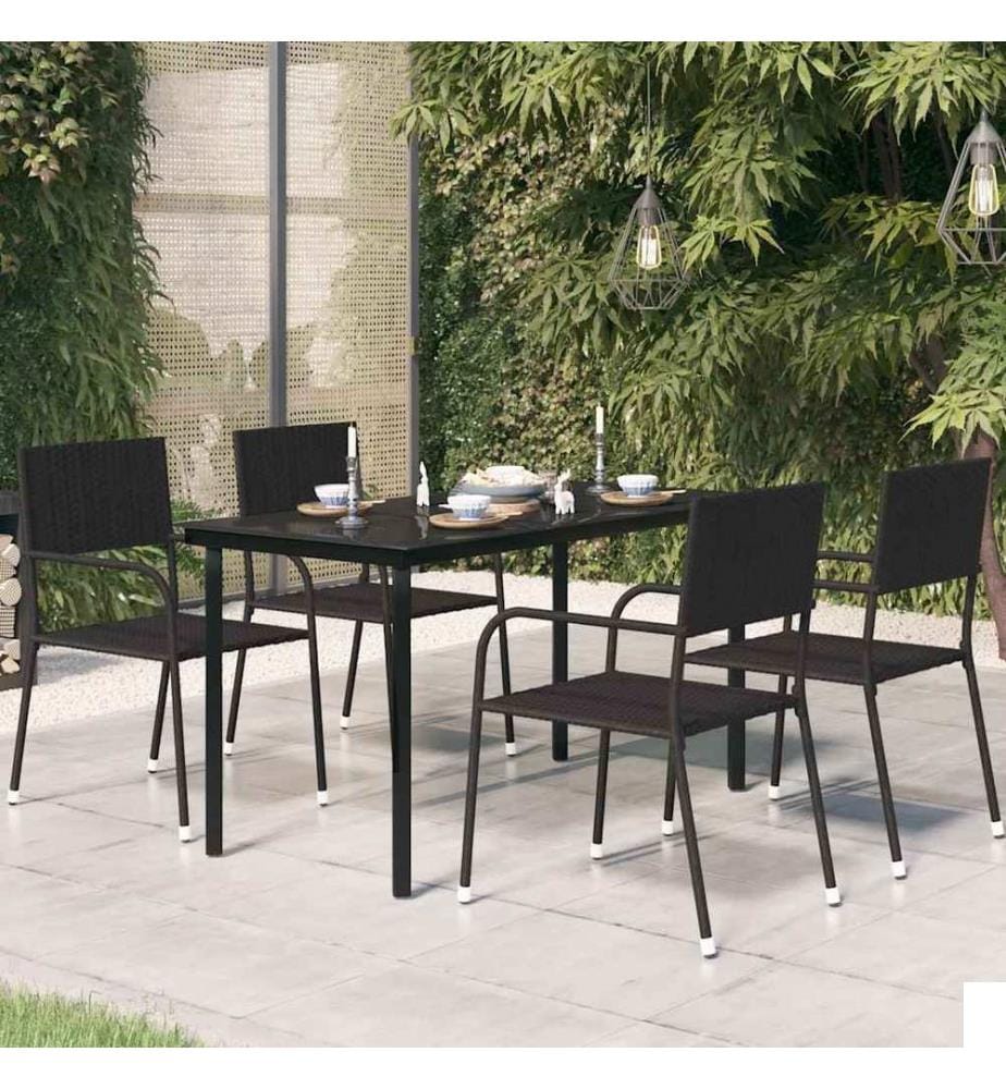 Table à dîner de jardin Noir 140x70x74 cm Acier et verre
