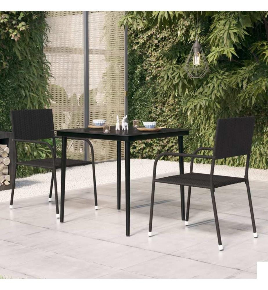 Table à dîner de jardin Noir 80x80x74 cm Acier et verre