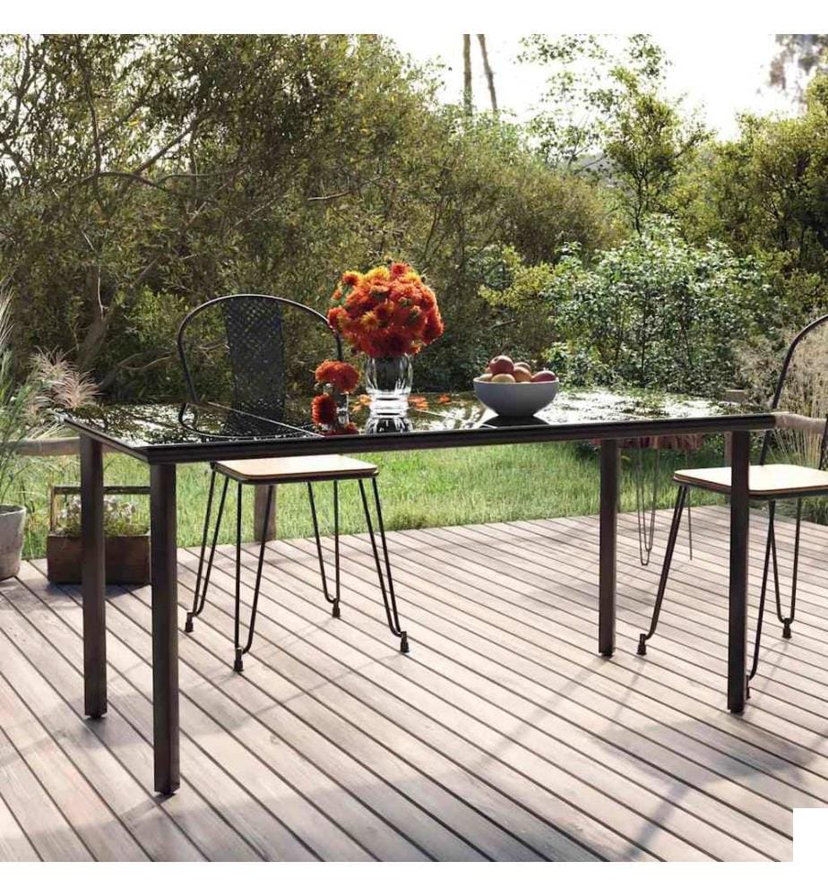Table à dîner de jardin Noir 160x80x74 cm Acier et verre trempé