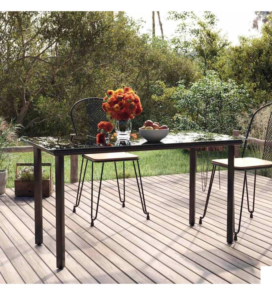Table à dîner de jardin Noir 200x100x74cm Acier et verre trempé