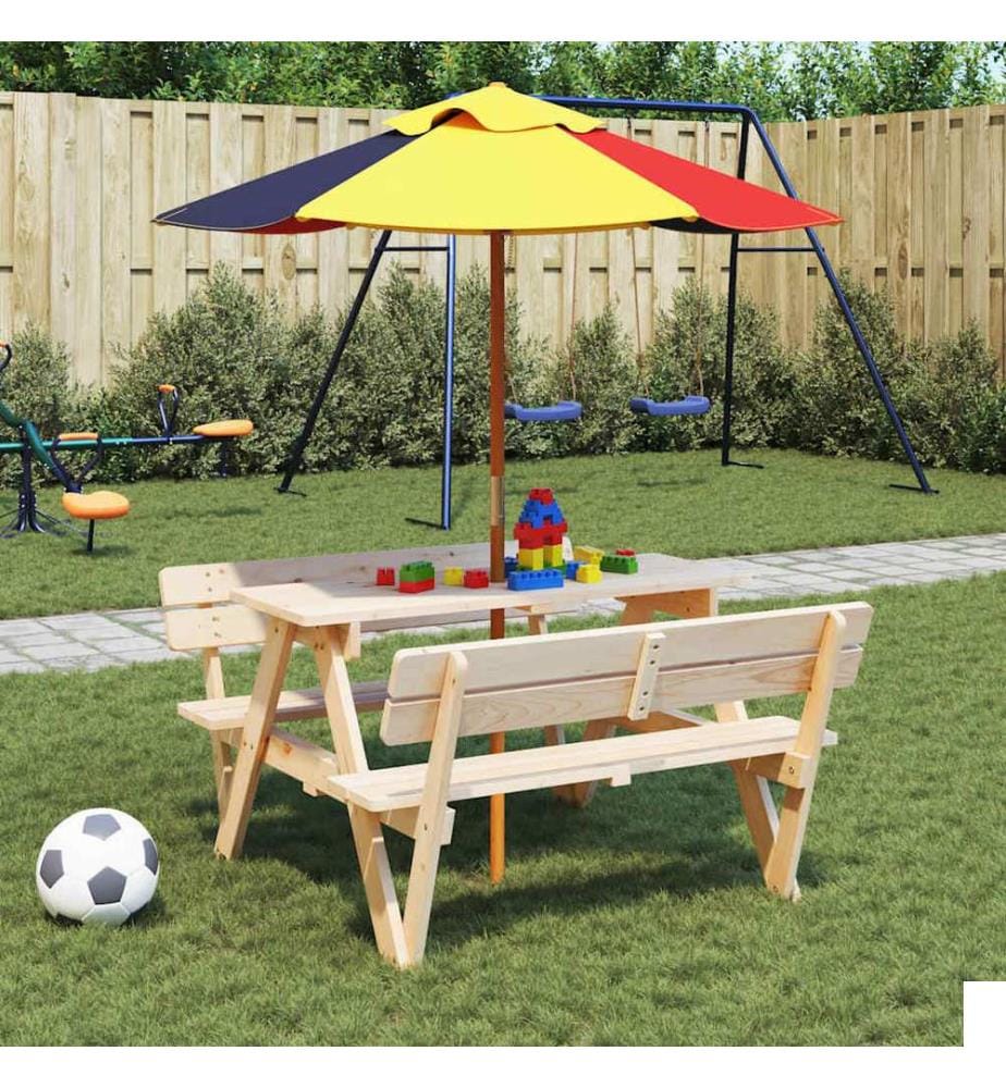 Table de pique-nique pour 4 enfants avec parasol bois de sapin