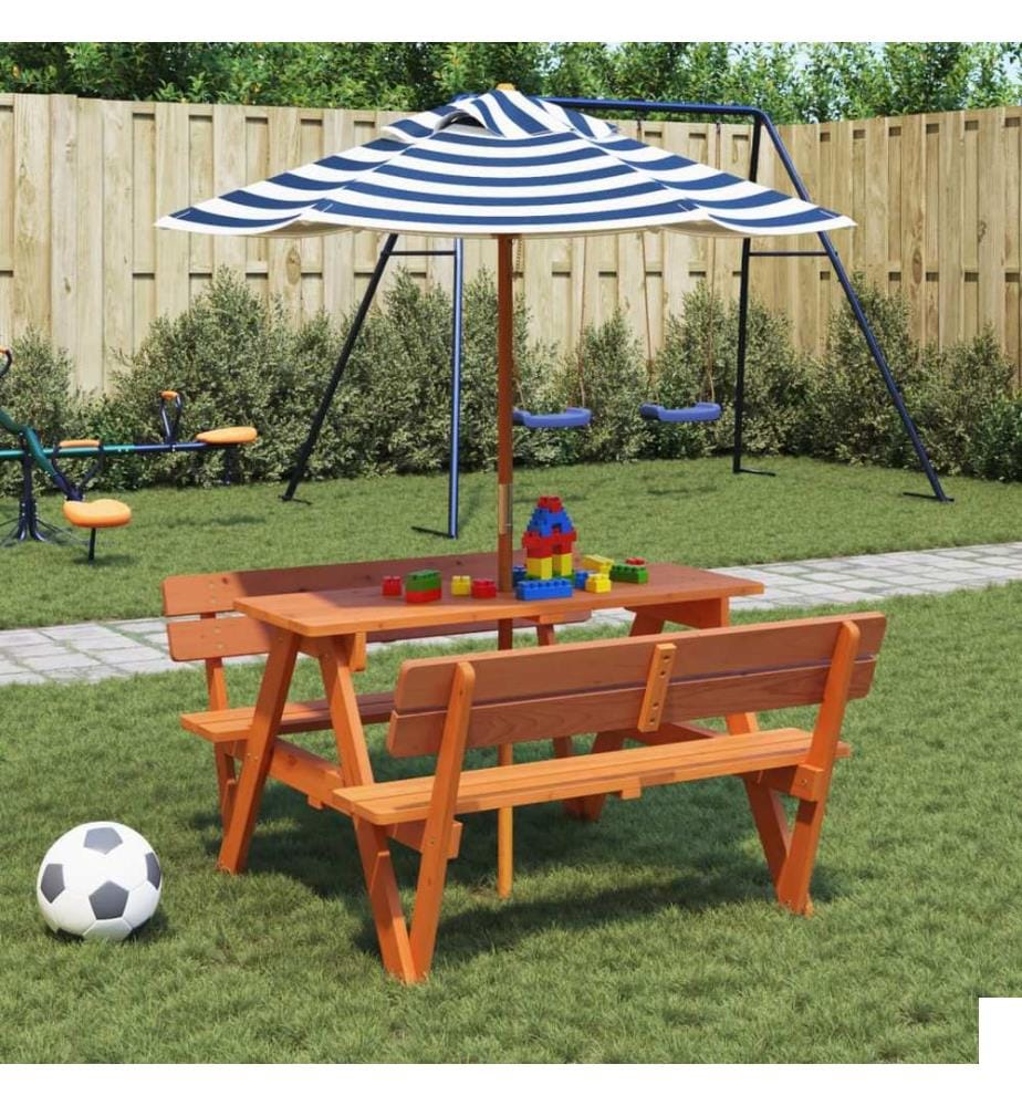 Table de pique-nique pour 4 enfants avec parasol bois de sapin