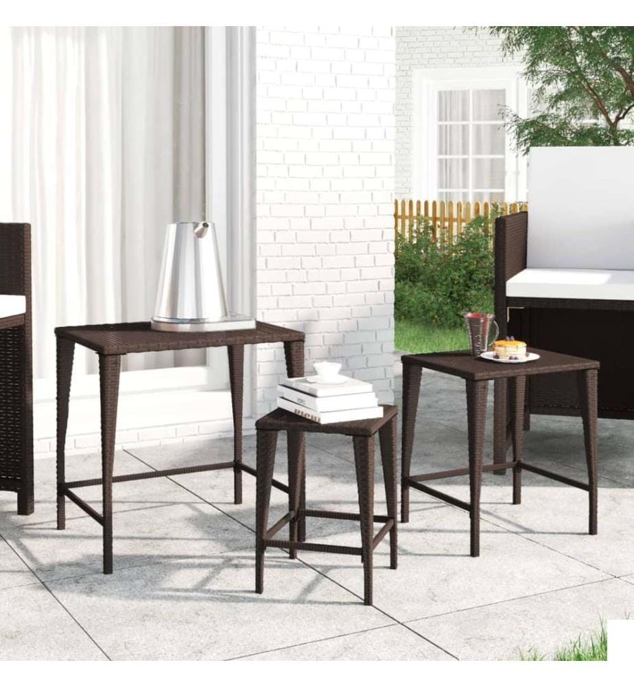 Tables gigognes de jardin 3 pcs marron résine tressée