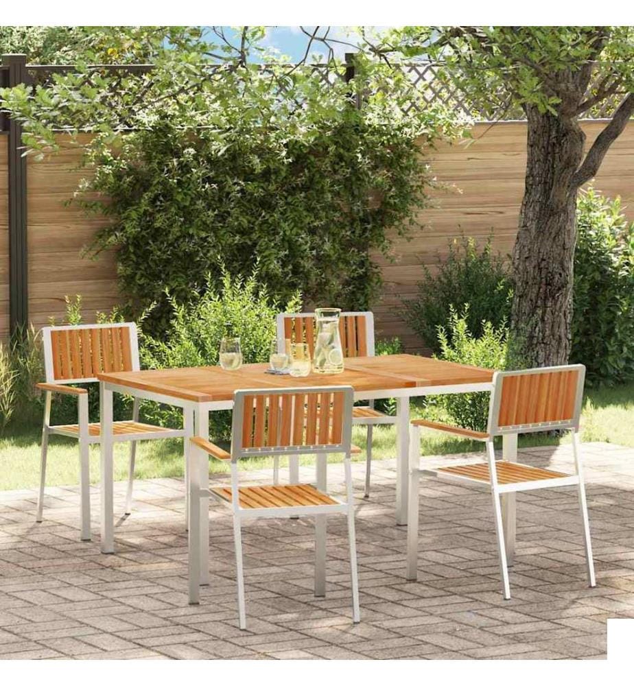 Ensemble de repas extérieur 5 pcs Marron Bois de teck massif