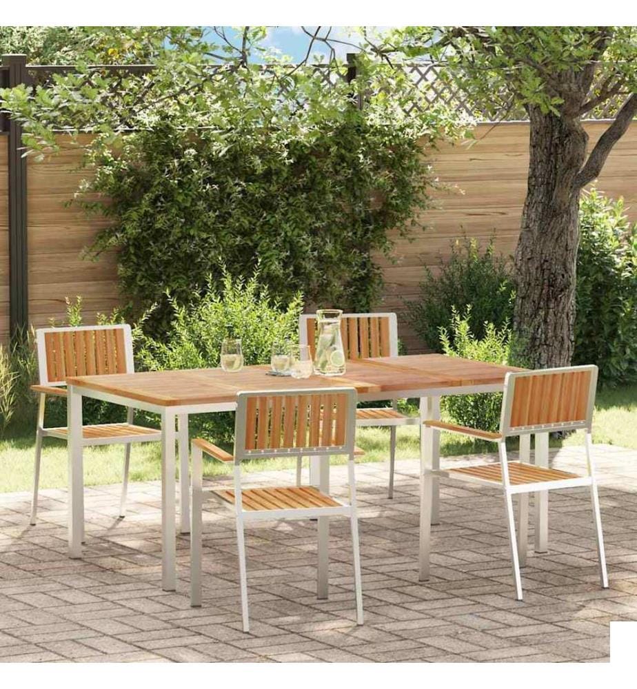 Ensemble de repas extérieur 5 pcs Marron Bois de teck massif