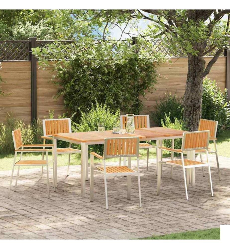 Ensemble de repas extérieur 7 pcs Marron Bois de teck massif