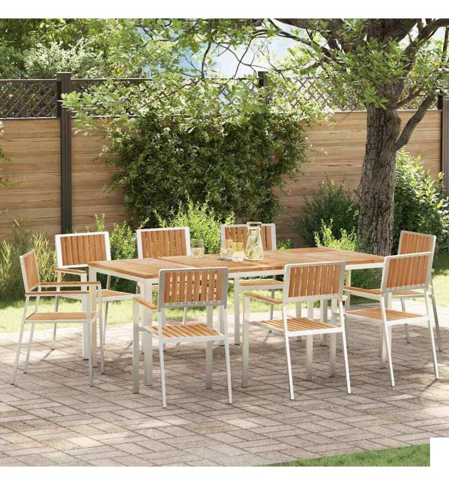 Ensemble de repas extérieur 9 pcs Marron Bois de teck massif