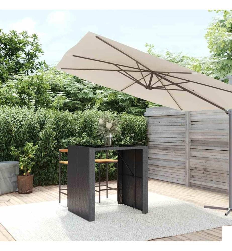 Table de bar et dessus en verre noir 105x80x110 cm poly rotin