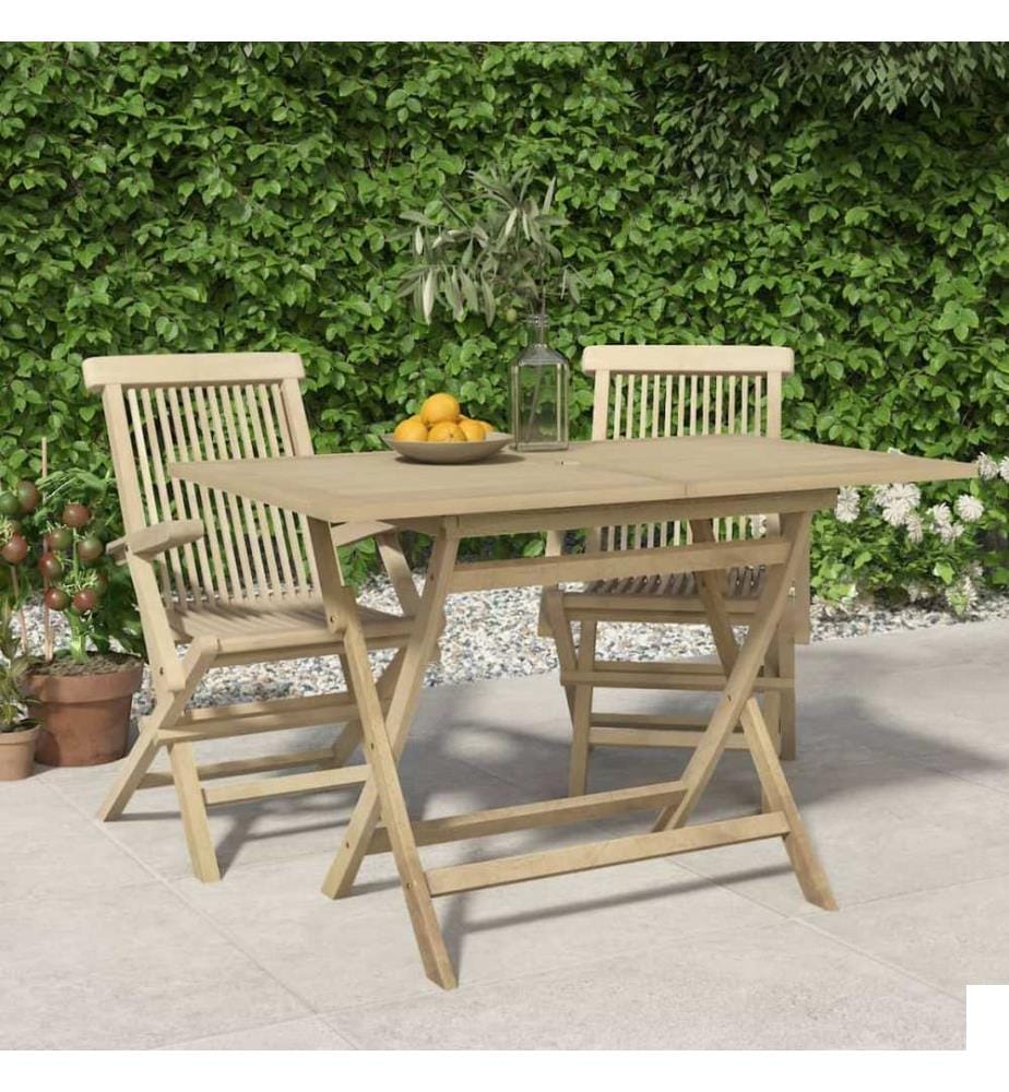 Table de jardin pliante gris 120x70x75 cm bois de teck solide