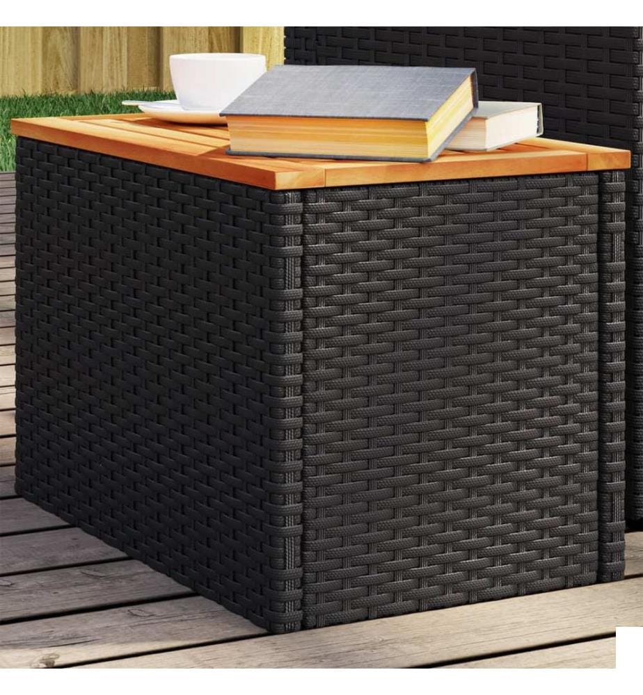 Tables d'appoint jardin 2pcs noir 55x34x37 cm rotin bois massif