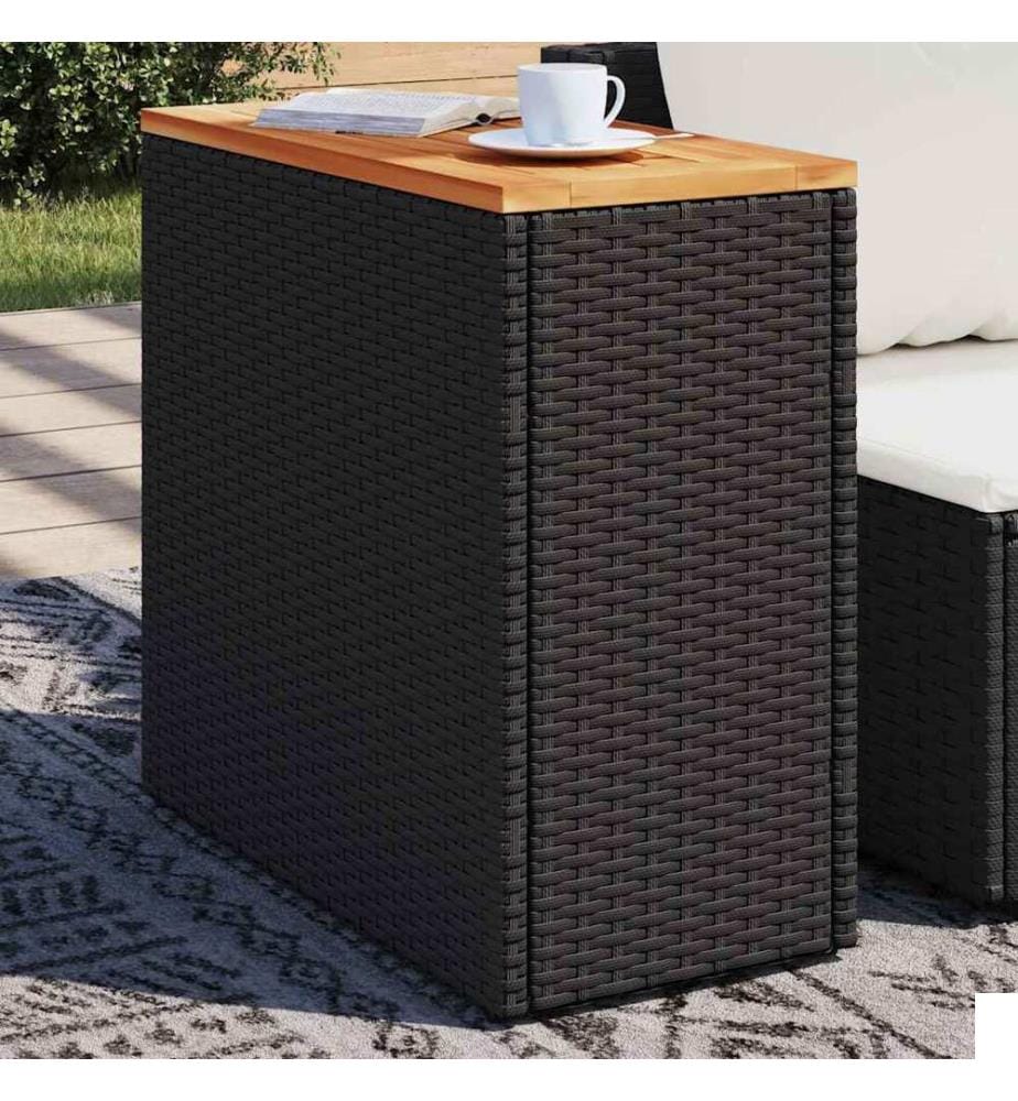 Table d'appoint de jardin avec plateau en bois noir 58 x 27,5 x 55 cm en résine tressée