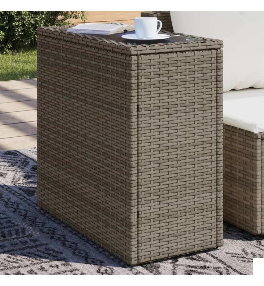 Table d'appoint de jardin avec dessus en verre gris rotin