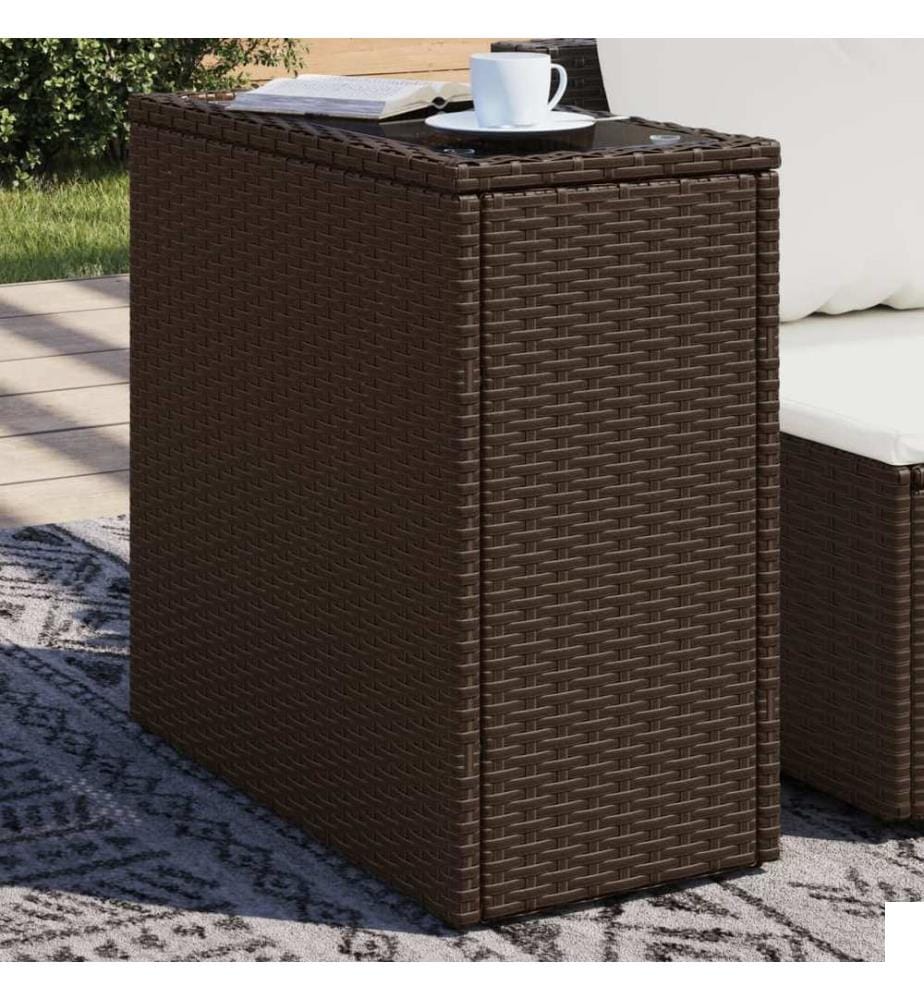 Table d'appoint de jardin avec dessus en verre marron rotin