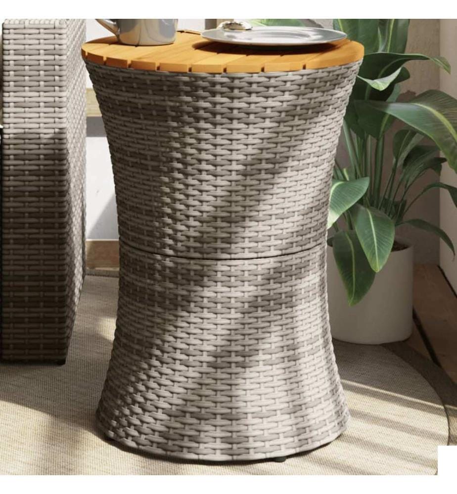 Table d'appoint de jardin forme tambour gris rotin bois massif