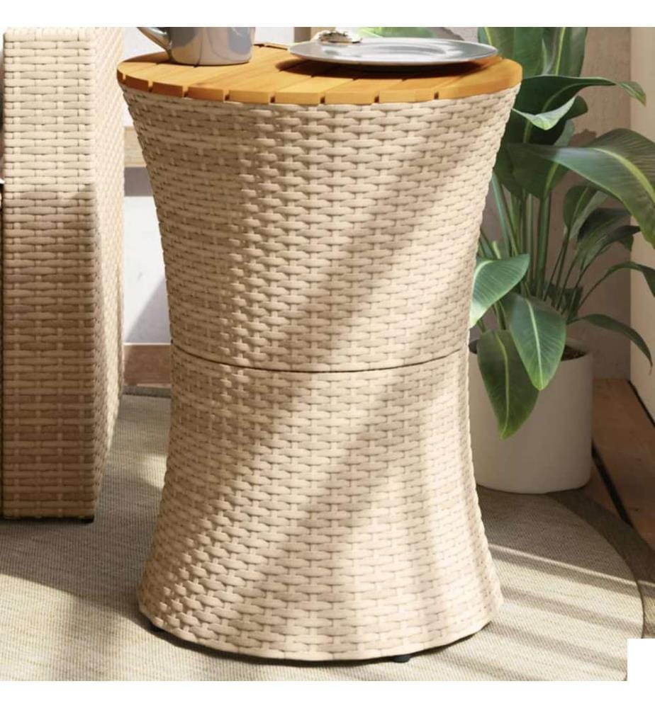 Table d'appoint de jardin forme tambour beige rotin bois massif