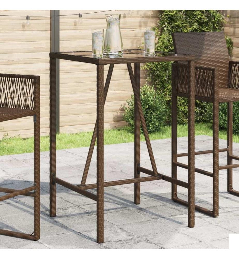 Table de bar dextérieur marron 70x70x110 cm résine tressée