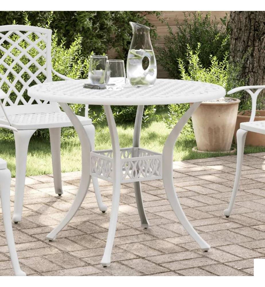 Table de jardin blanc Ø90x75 cm aluminium coulé