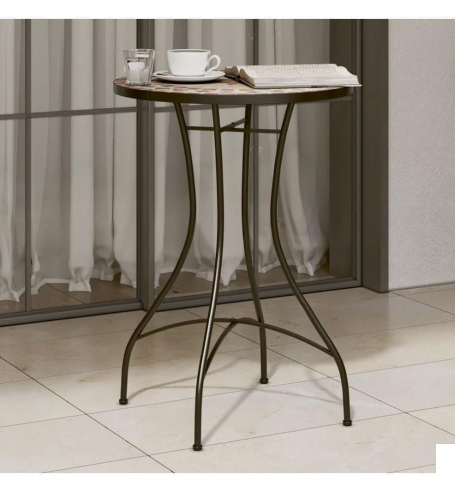 Table de bistro mosaïque terre cuite blanc Ø50x70 cm céramique