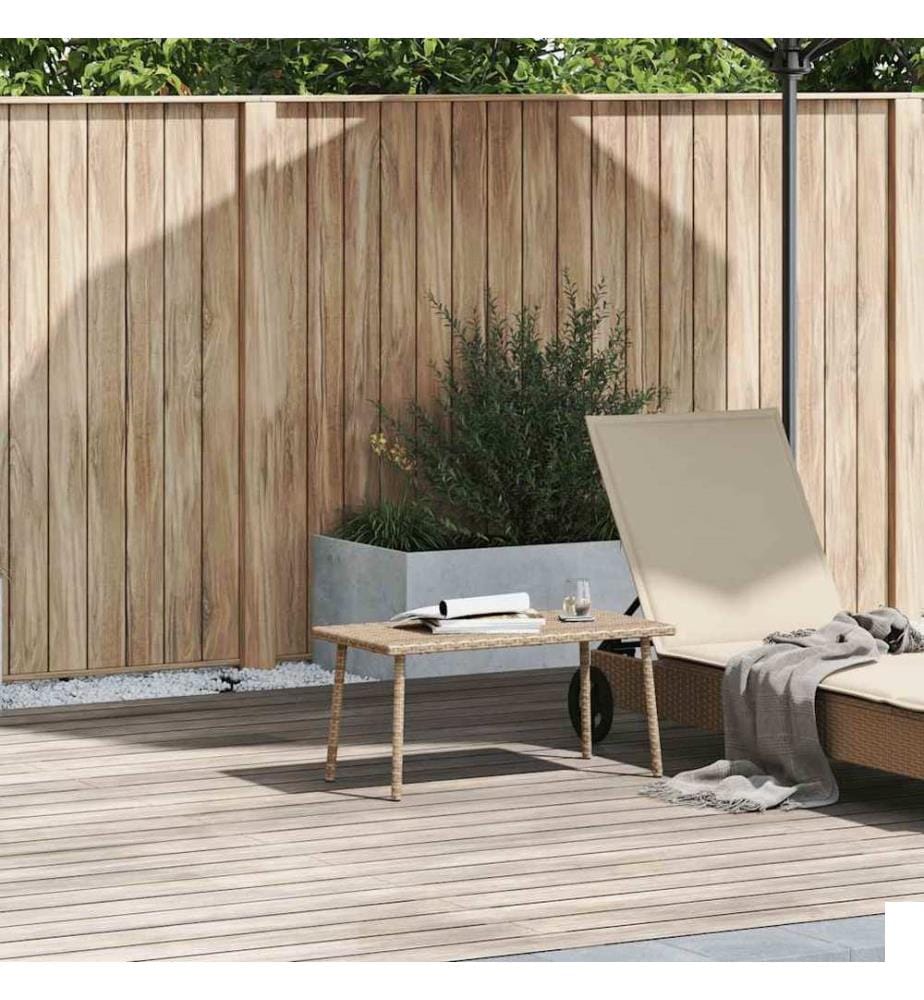 Table basse de jardin rectangulaire beige 80x40x37 cm rotin