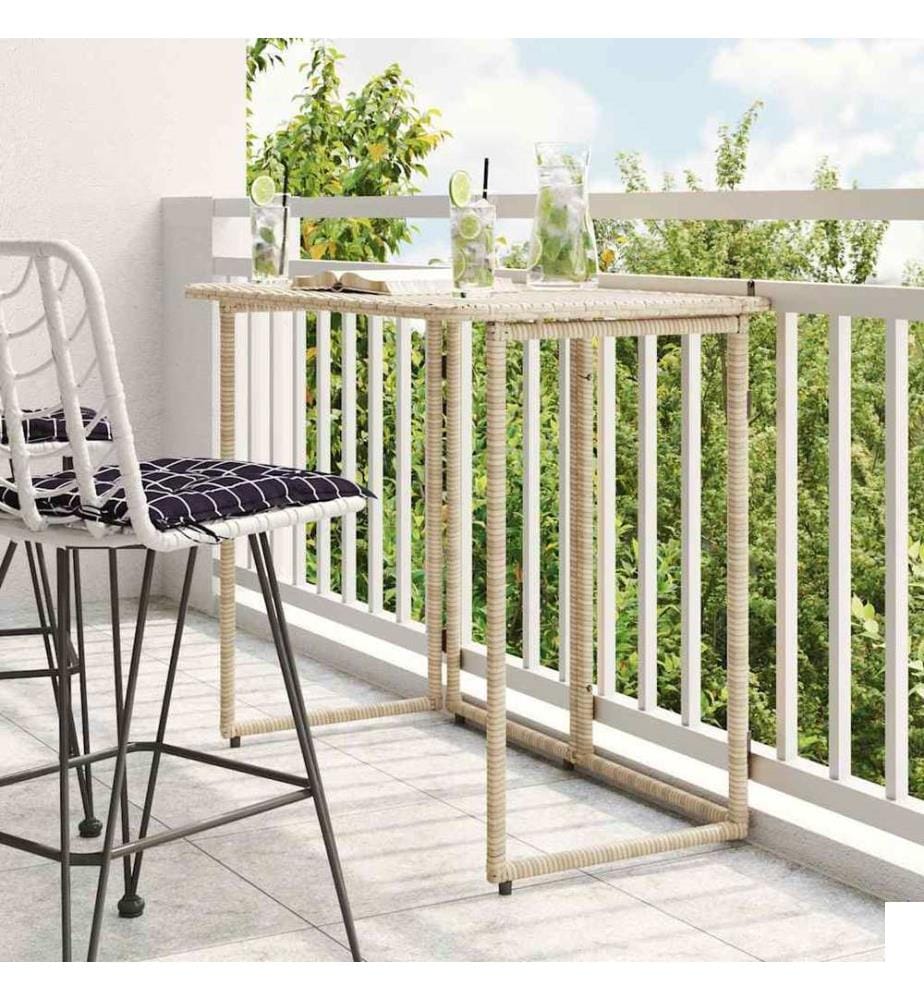 Table de jardin pliante beige 90 x 51 x 75 cm polyrotin