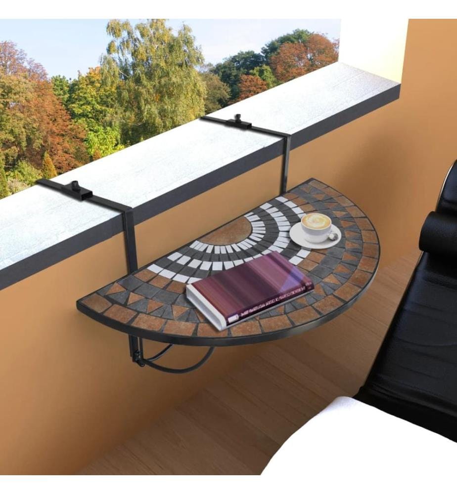 Table suspendue de balcon Terre cuite et blanc Mosaïque