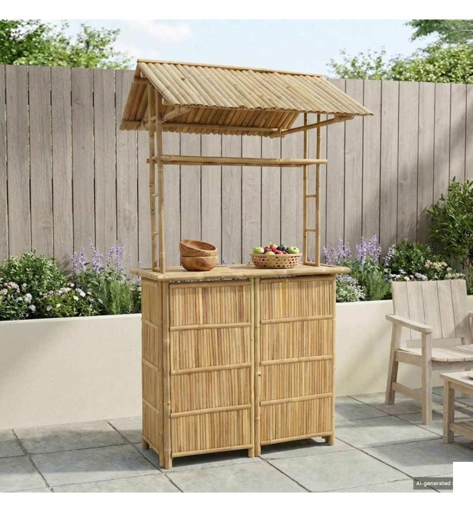 vidaXL Table de bar extérieure Naturel 115 x 95 x 214 cm Bambou