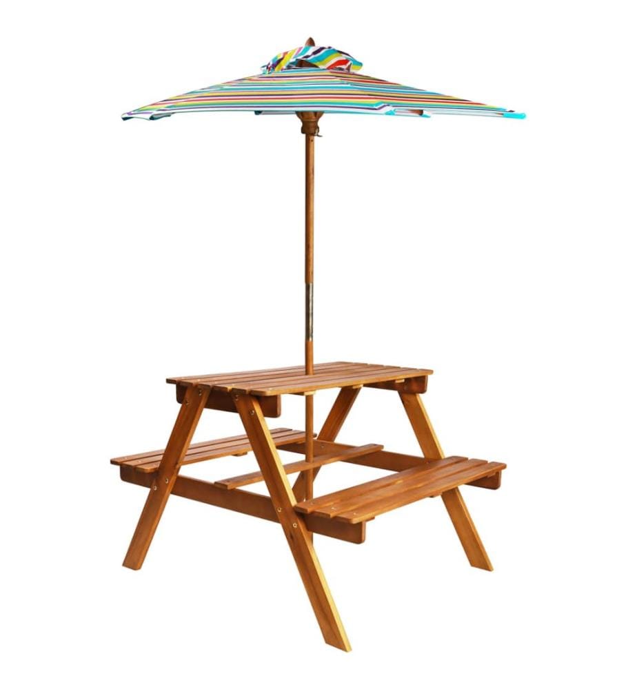 Table à pique-nique et parasol enfants 79x90x60cm Acacia solide