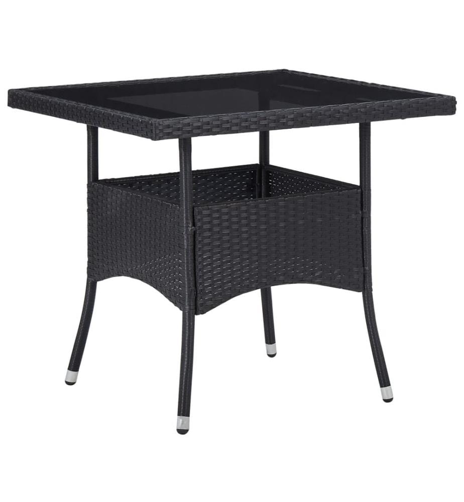 Table à dîner d'extérieur Noir Résine tressée et verre