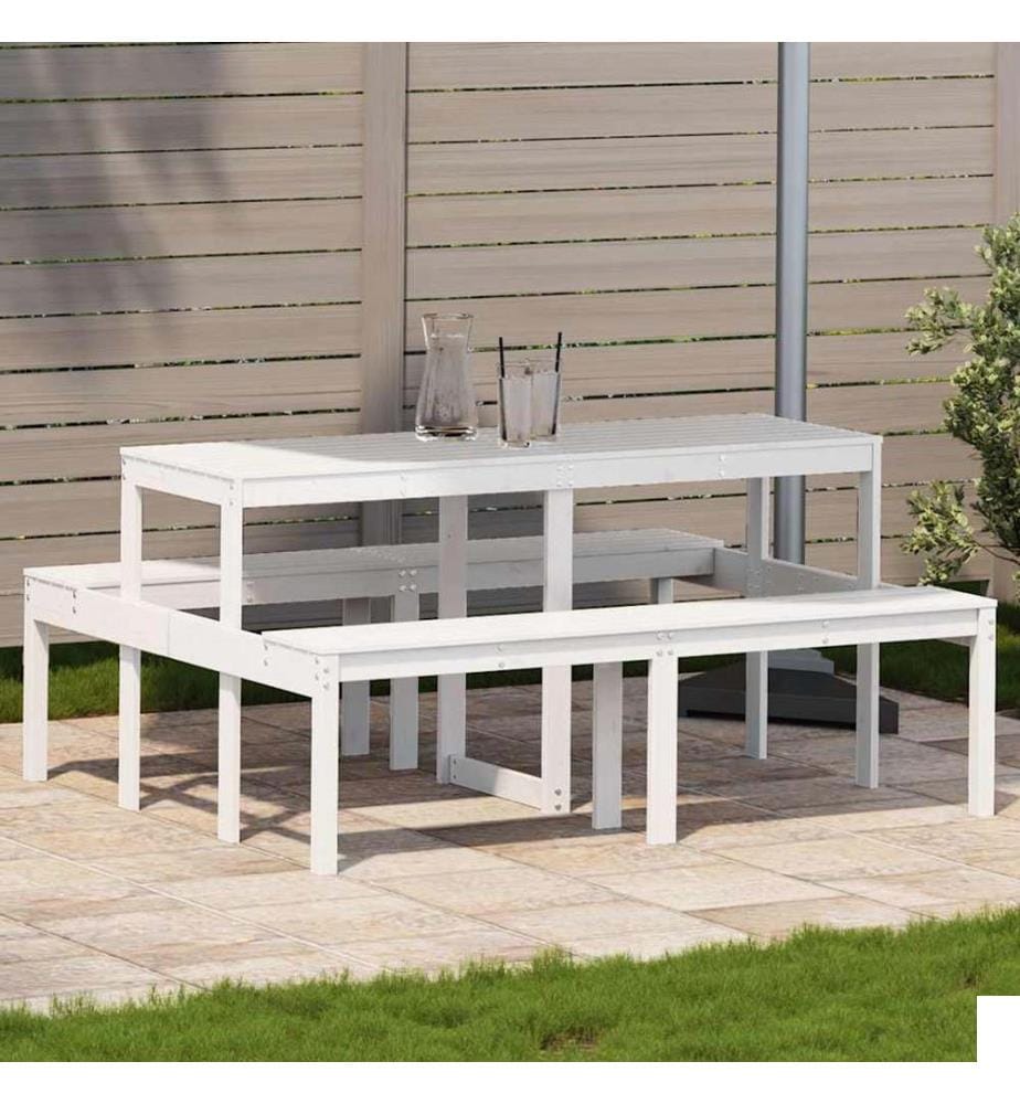 Table de pique-nique blanc 160x134x75 cm bois massif de pin