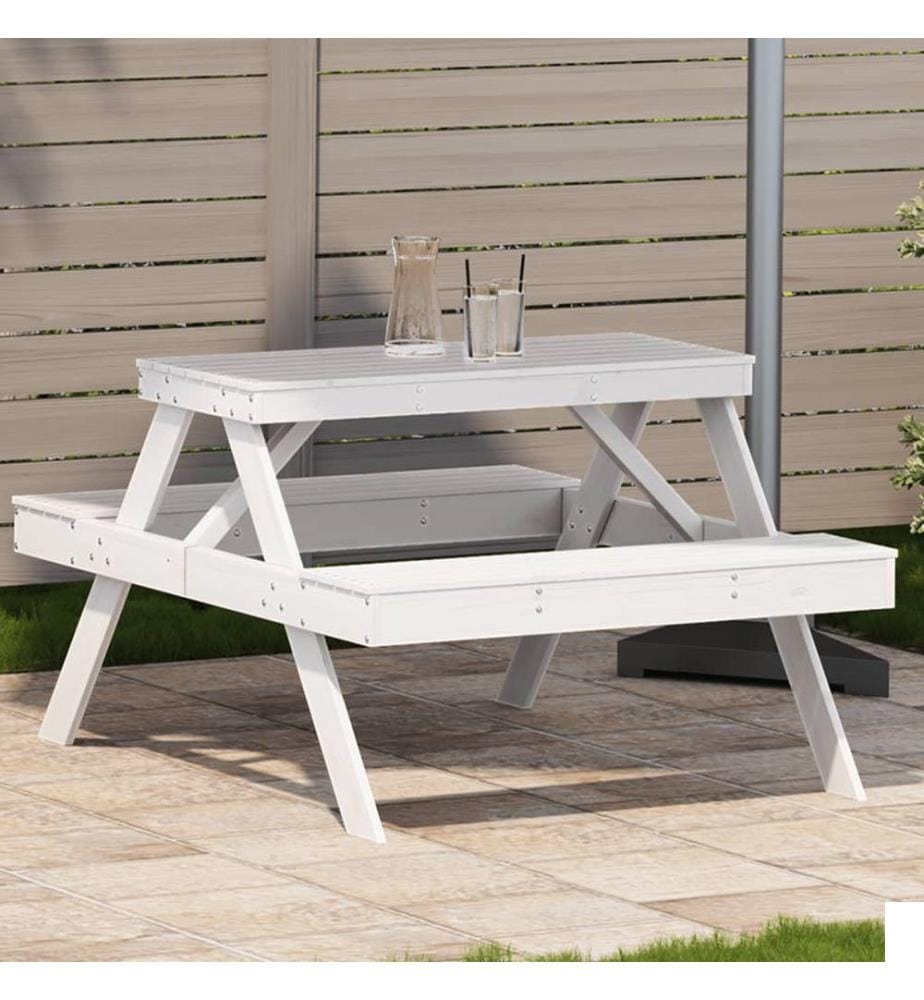 Table de pique-nique blanc 105x134x75 cm bois massif de pin