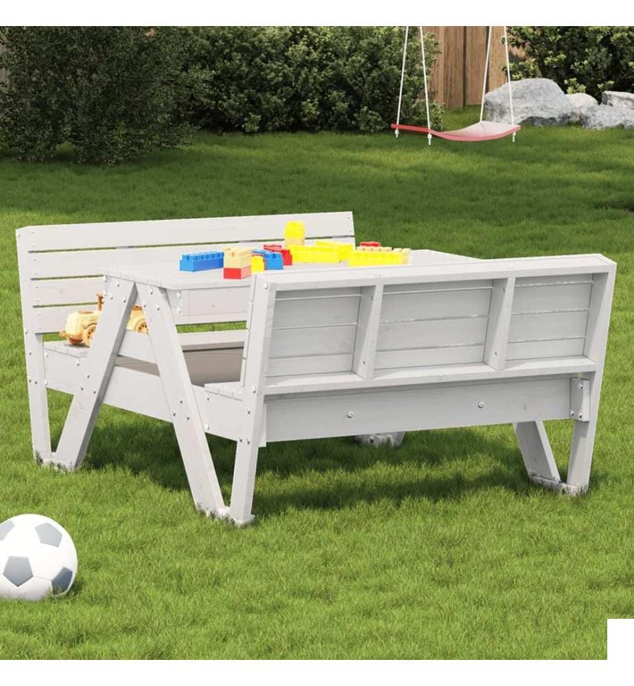 Table de pique-nique pour enfants blanc bois massif de pin