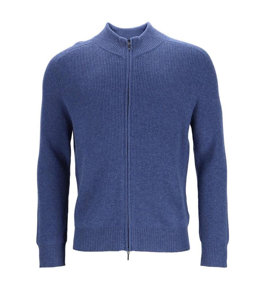 Cardigan à fermeture Zippée - 50% Cachemire & 50% Laine - Bleu