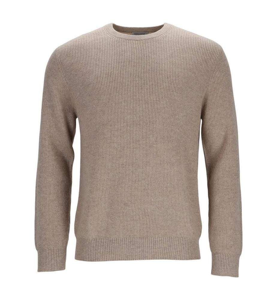 Pull Ultrasoft Cashmere-Wool à col rond et à motif de côtes anglaises - Beige Melange