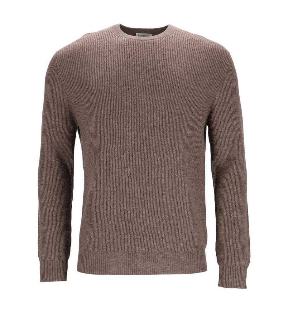 Pull Ultrasoft Cashmere-Wool à col rond et à motif de côtes anglaises - Brun