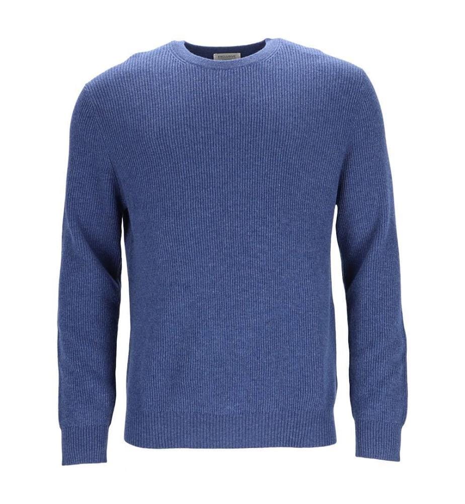 Pull Ultrasoft Cashmere-Wool à col rond et à motif de côtes anglaises - Bleu