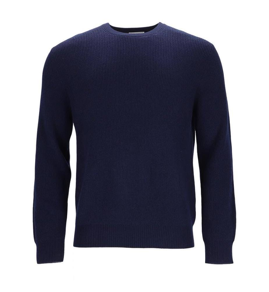 Pull Ultrasoft Cashmere-Wool à col rond et à motif de côtes anglaises - Marine