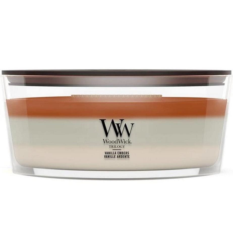 Woodwick - Bougie parfumée Vanilla Embers Trilogy Ellipse