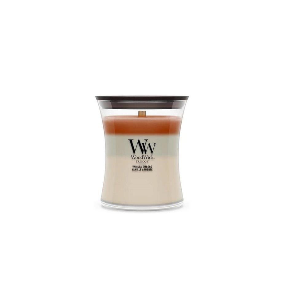 Woodwick - Bougie parfumée Vanilla Embers Trilogy Medium Jar