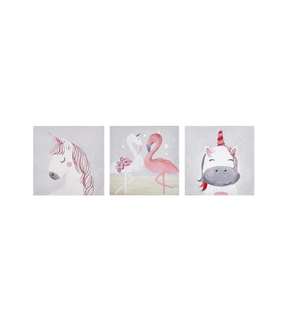 Lot de 3 toiles TIMIA Motif animal 30 x 30 cm Gris