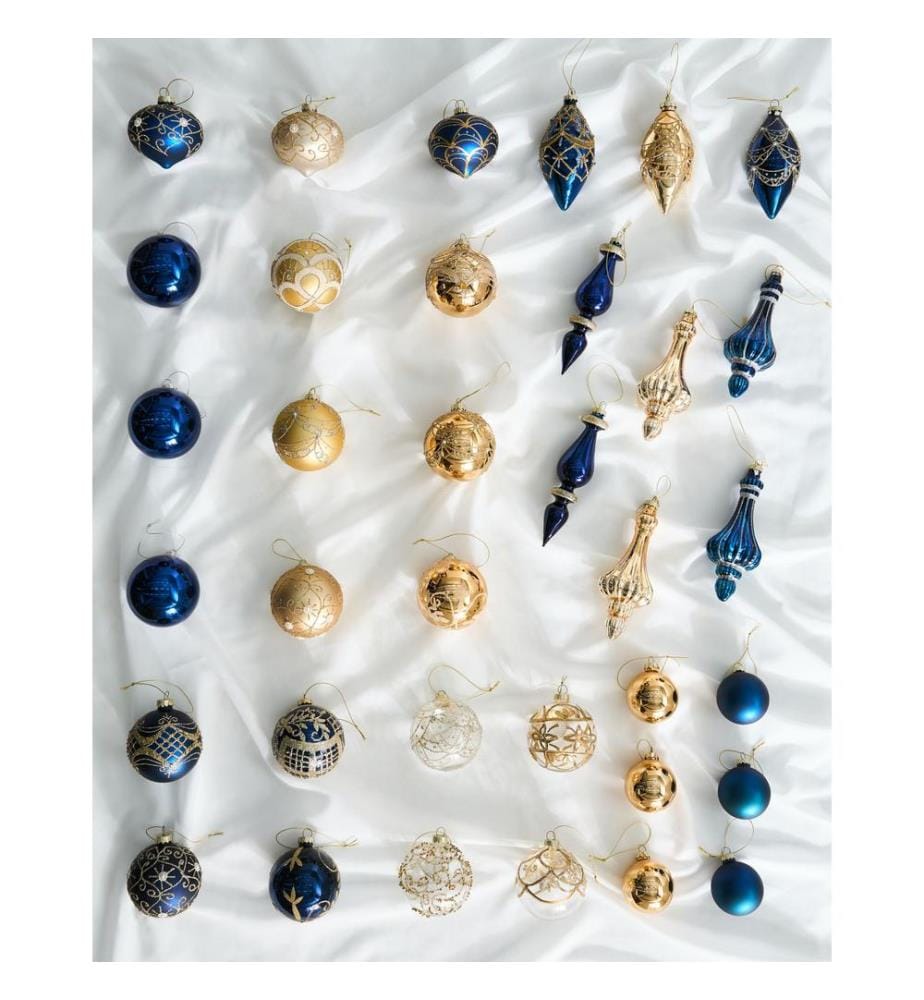 Lot de 35 boules ICEDROP Verre Bleu/doré