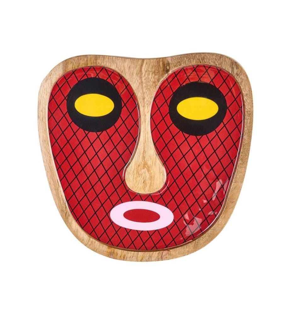 Décoration murale Visage KATSINA Bois de manguier 22 cm Rouge