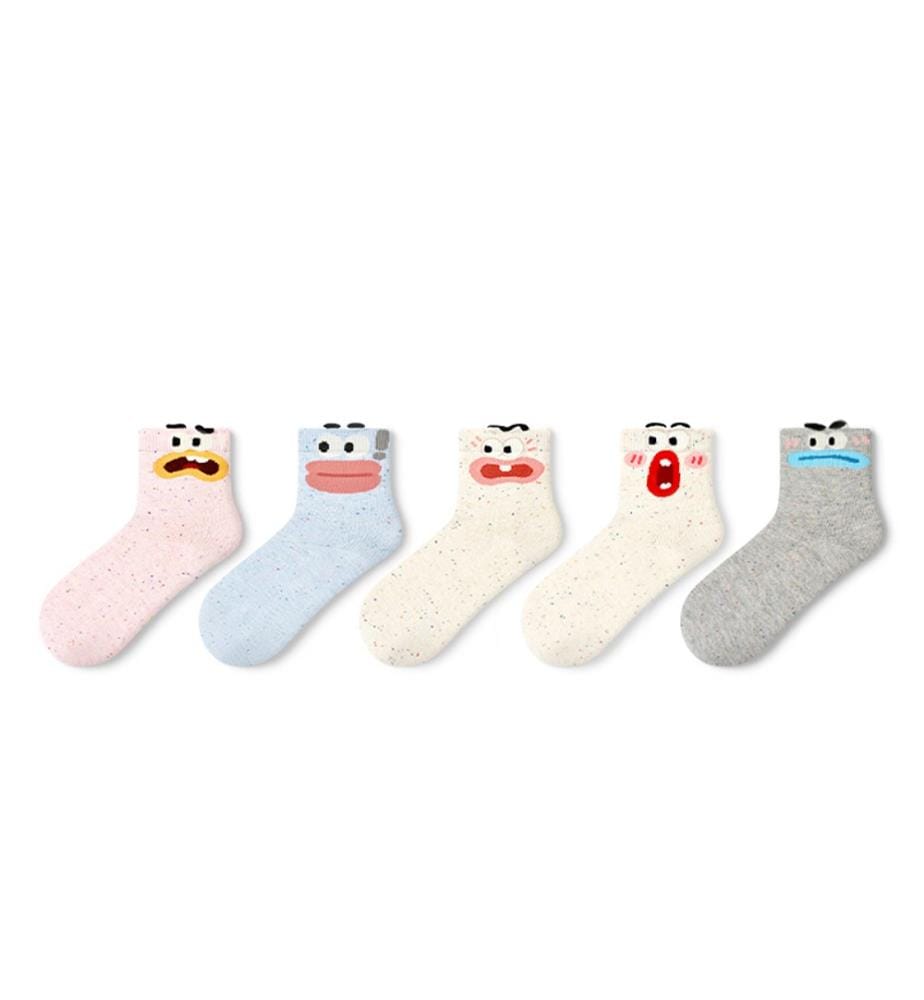Chaussettes à chevilles mouchetées à expression mignonne - 5 paires de chaussettes fines pour l'été