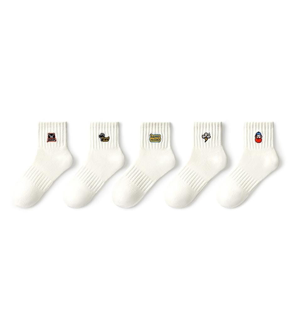 Chaussettes bateau à patchs brodés Happy Valley - 5 paires de chaussettes d'été blanches