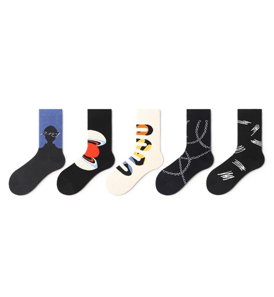 Chaussettes à mi-mollet Dark Chain Abstract Art - Lot de 5 paires pour toutes les saisons