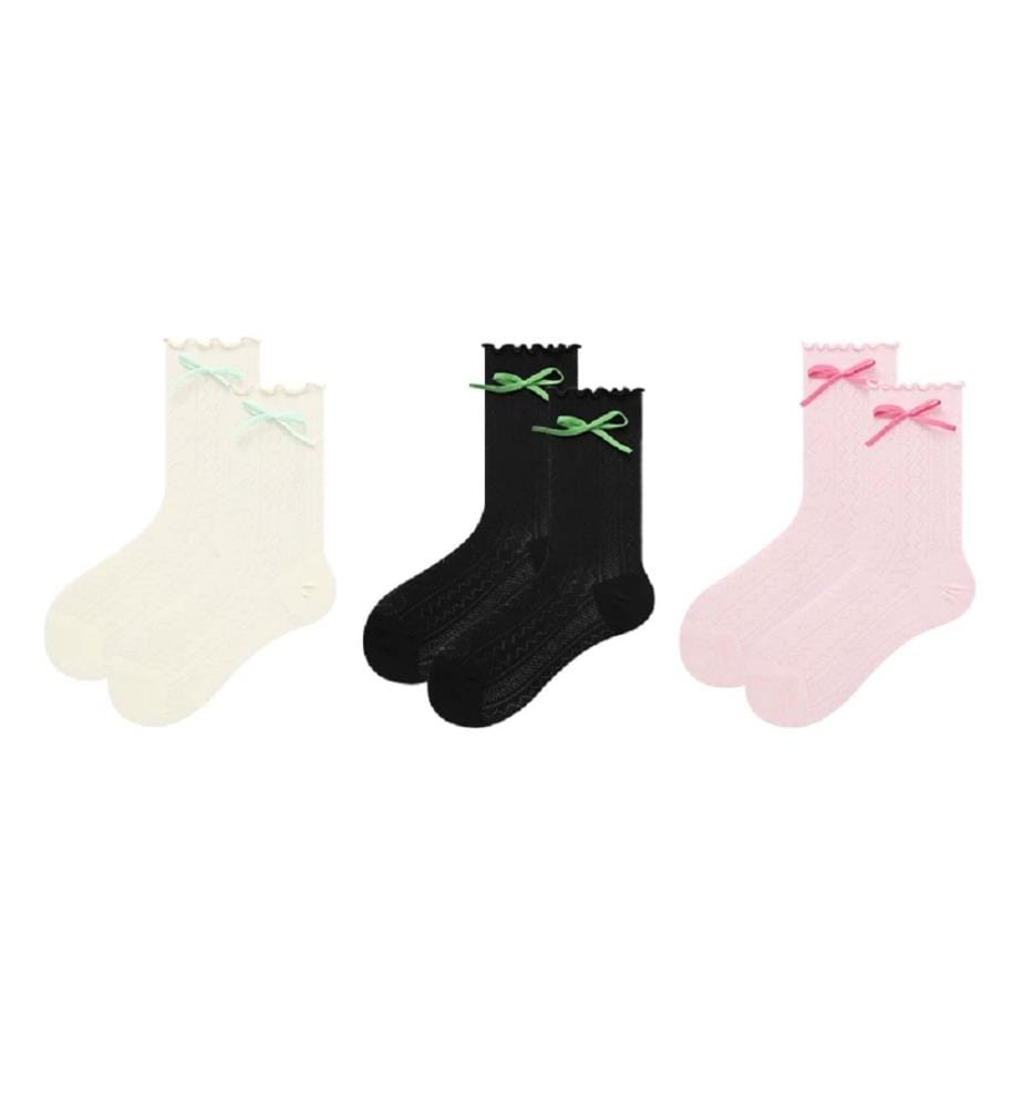 Chaussettes à mi-mollet avec nud Pointelle - Lot de 3 paires pour l'été