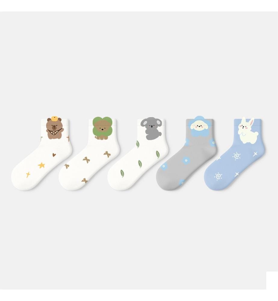 Chaussettes courtes à chevilles Kawaii Animal Character - Lot de 5 paires pour l'été